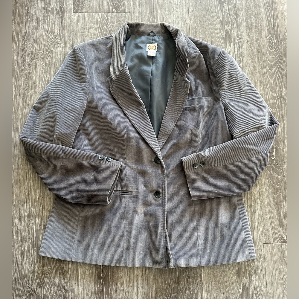 Vintage 80s Picket and Post Gray Corduroy Women's Blazer Size 18